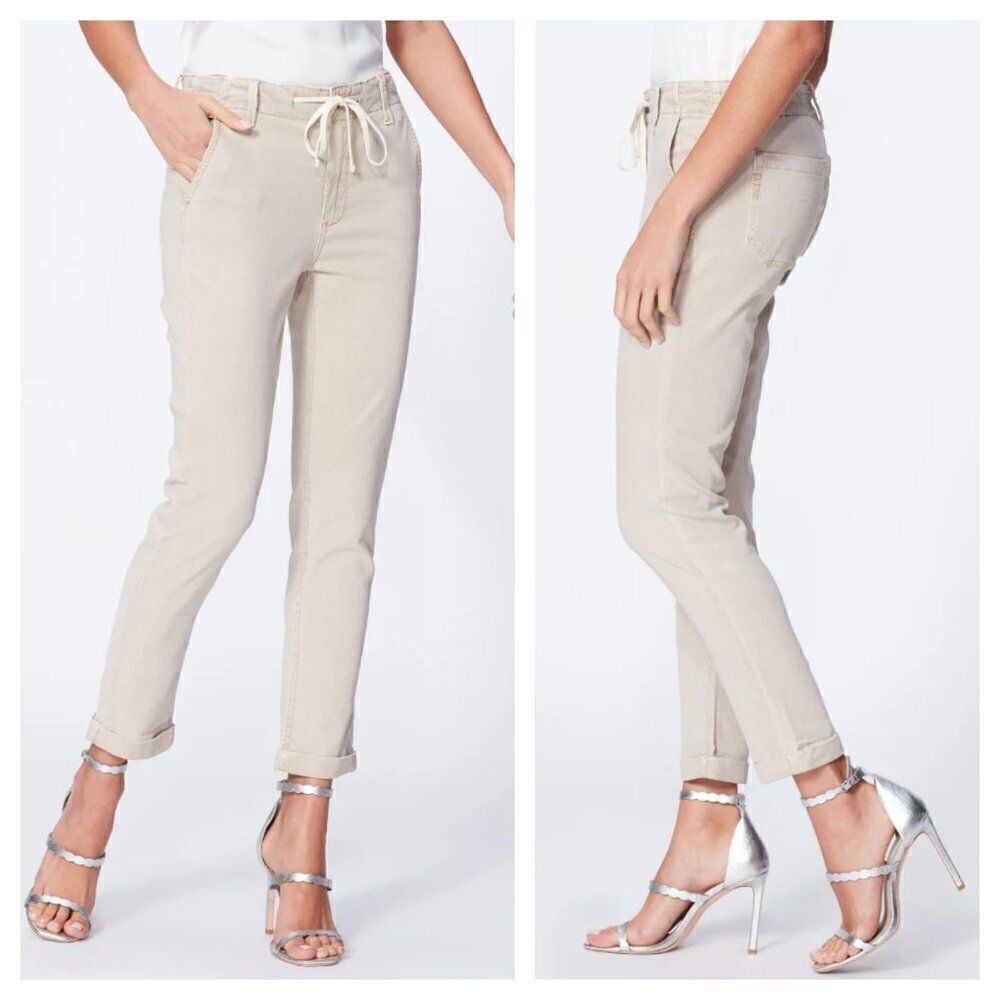 Paige Christy Chino Jogger Pants Drawstring in Faded Beige Wash Women's 25 - Picture 2 of 8